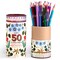 eeBoo Piece & Love: Double-Sided Colored Pencils - Flora's - 25pc - 50 Color Set, Silver Foil Design, Floral Storage Tube, Artist-Quality, Adults